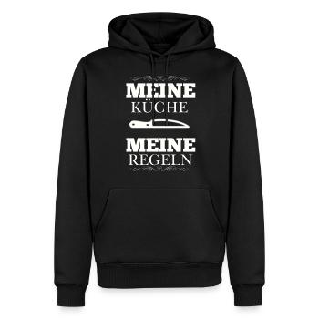 Ma cuisine Mes règles - Sweat à capuche Premium bio Homme - noir - Devant - Nico (187cm)