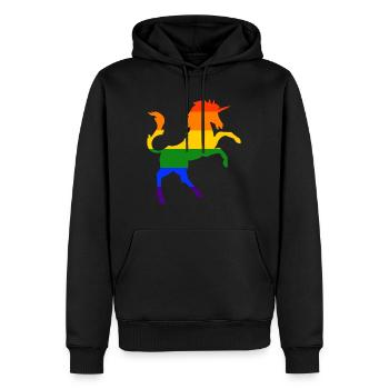 Unicorn LGBT Gay Pride Regenbogen CSD - Männer Premium Bio Hoodie - Schwarz - Vorne - Nico (187cm)