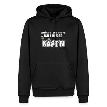 Der Käpt n hat immer recht und ich bin der Käptn - Männer Premium Bio Hoodie - Schwarz - Vorne - Nico (187cm)