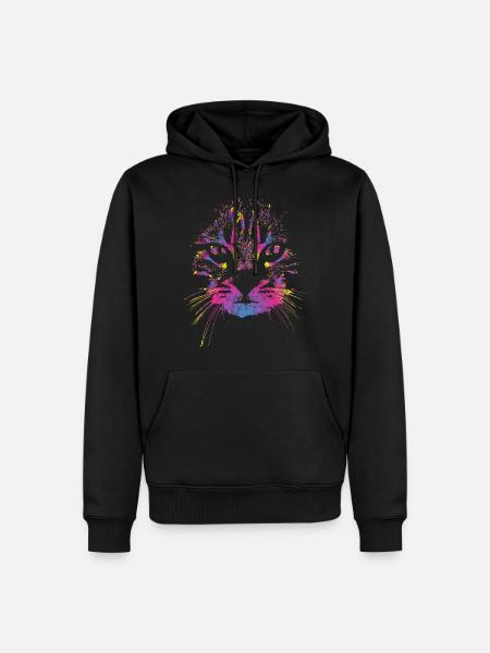 Katze Bunt - Männer Premium Bio Hoodie - Schwarz