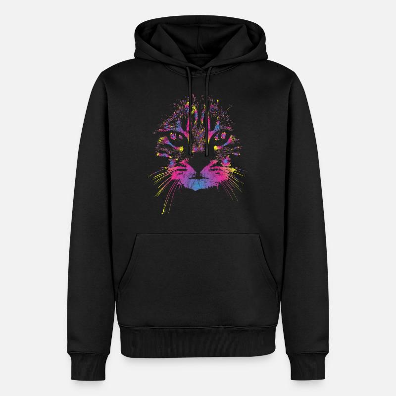 Katze Bunt - Männer Premium Bio Hoodie - Schwarz