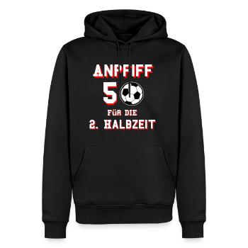 50. Geburtstag Fußball - Männer Premium Bio Hoodie - Schwarz - Vorne - Nico (187cm)
