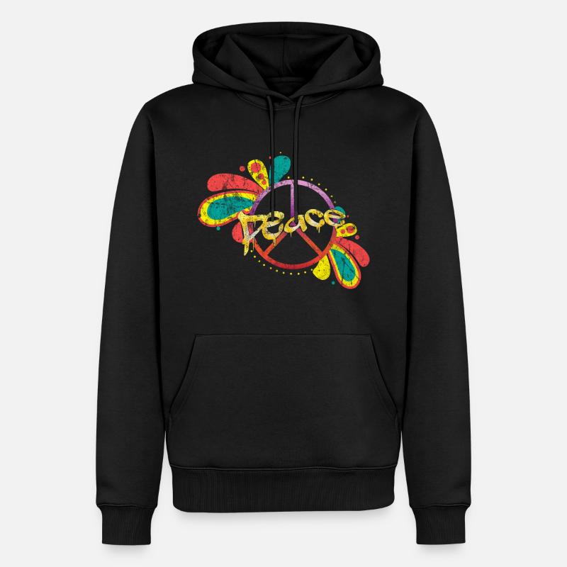 Paix rétro - Sweat à capuche Premium bio Homme - noir