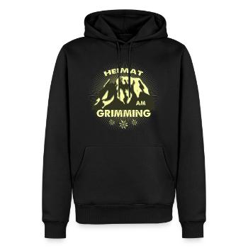 Grimming Steiermark - Männer Premium Bio Hoodie - Schwarz - Vorne - Nico (187cm)