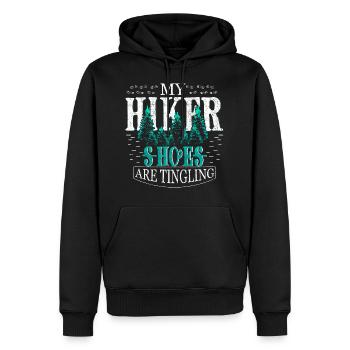 Hiker forest - Men’s Premium Organic Hoodie - black - Front - Nico (187cm)