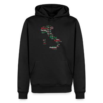 Italie drapeau contour villes voyage voyage Rome - Sweat à capuche Premium bio Homme - noir - Devant - Nico (187cm)