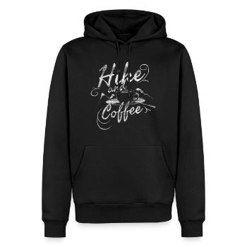 Hiking and coffee - Men’s Premium Organic Hoodie - black - Front - Nico (187cm)