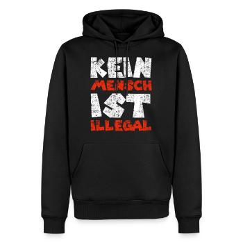 Kein Mensch ist illegal - Männer Premium Bio Hoodie - Schwarz - Vorne - Nico (187cm)