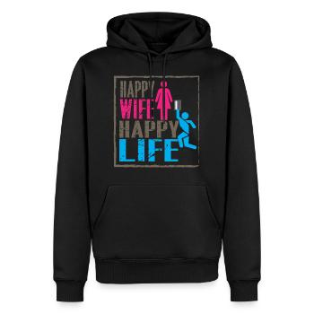 Femme heureuse - vie heureuse - Sweat à capuche Premium bio Homme - noir - Devant - Nico (187cm)