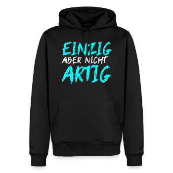 EINZIG aber nicht ARTIG - Männer Premium Bio Hoodie - Schwarz - Vorne - Nico (187cm)