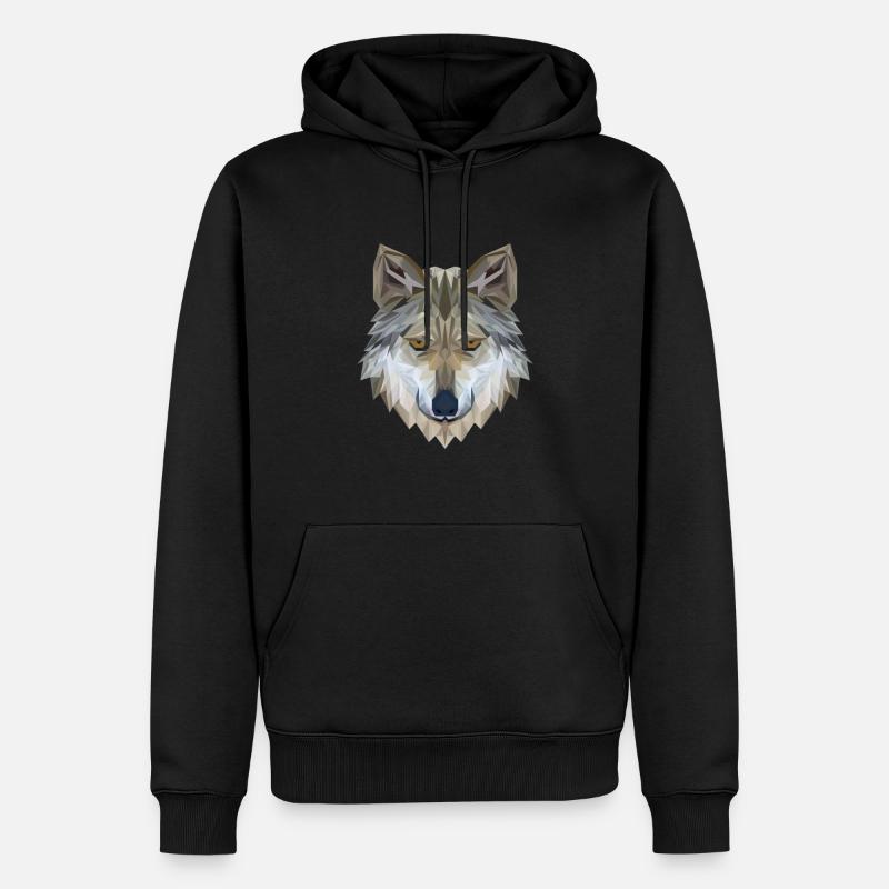 Wolf Face Polygon 3D - Männer Premium Bio Hoodie - Schwarz