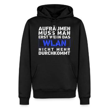 Aufräumen muss man erst wenn das WLAN nicht geht - Männer Premium Bio Hoodie - Schwarz - Vorne - Nico (187cm)
