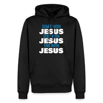 START WITH JESUS STAY WITH JESUS END WITH JESUS - Männer Premium Bio Hoodie - Schwarz - Vorne - Nico (187cm)