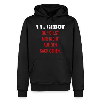 11. Gebot DU SOLLST MIR NICHT AUF DEN SACK GEHEN - Männer Premium Bio Hoodie - Schwarz - Vorne - Nico (187cm)