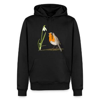 Printemps, merles, perce-neige - Sweat à capuche Premium bio Homme - noir - Devant - Nico (187cm)