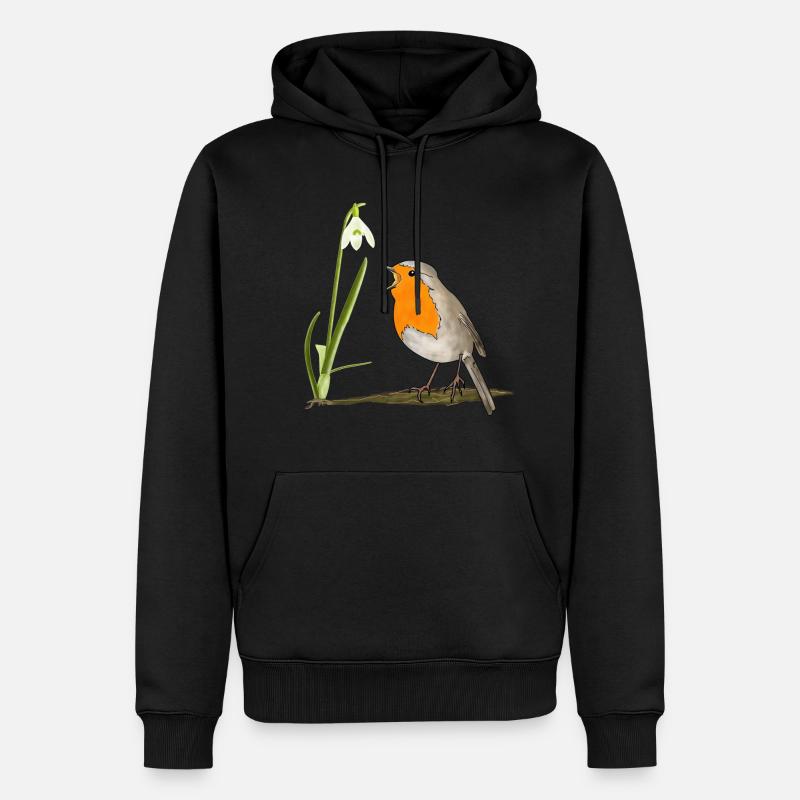Frühling, Rotkehlchen, Schneeglöckchen - Männer Premium Bio Hoodie - Schwarz