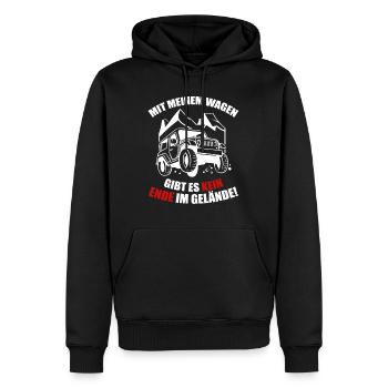 Mit meinem Wagen gibt es kein Ende im Gelände! - Männer Premium Bio Hoodie - Schwarz - Vorne - Nico (187cm)