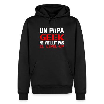 Papa Geek - Men’s Premium Organic Hoodie - black - Front - Nico (187cm)