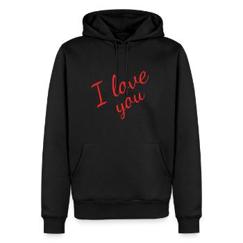I Love You - Männer Premium Bio Hoodie - Schwarz - Vorne - Nico (187cm)