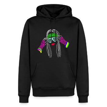 Retro Neon Farben 80er Style Party - Männer Premium Bio Hoodie - Schwarz - Vorne - Nico (187cm)
