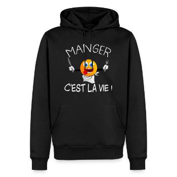 Manger c'est la vie. Humour cadeau Noël - Sweat à capuche Premium bio Homme - noir - Devant - Nico (187cm)
