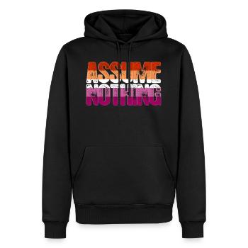 Assume Nothing Lesbian Pride - Men’s Premium Organic Hoodie - black - Front - Nico (187cm)