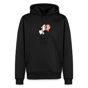 Conception de style de bande dessinée de vache drôle de vache sacrée - Sweat à capuche Premium bio Homme - noir - Devant - Nico (187cm)