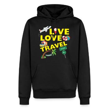 Life Love Travel - Holiday Vacationer Gift - Men’s Premium Organic Hoodie - black - Front - Nico (187cm)