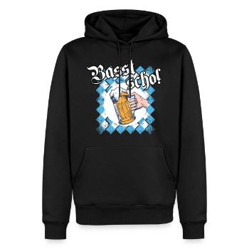 Basst scho Bier Bayern Saufen Dialekt - Männer Premium Bio Hoodie - Schwarz - Vorne - Nico (187cm)