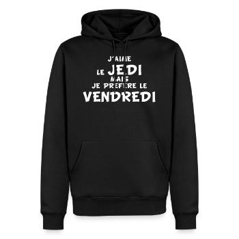 j'aime le jeudi mais je préfère le vendredi - Sweat à capuche Premium bio Homme - noir - Devant - Nico (187cm)