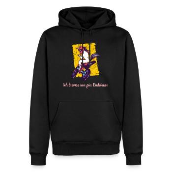 Ich bremse nur für Einhörner - Einhorn Motorrad - Männer Premium Bio Hoodie - Schwarz - Vorne - Nico (187cm)