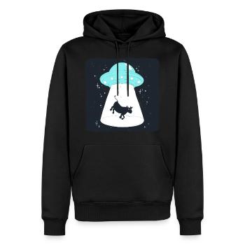 Cow UFO - Männer Premium Bio Hoodie - Schwarz - Vorne - Nico (187cm)