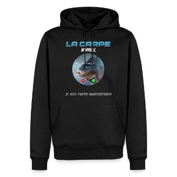 La carpe m'appelle je dois partir t-shirt carpe - Sweat à capuche Premium bio Homme - noir - Devant - Nico (187cm)