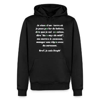 Je viens d'une terre où... Fierté stéphanoise 42 - Sweat à capuche Premium bio Homme - noir - Devant - Nico (187cm)
