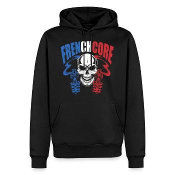 FRENCHCORE SKULL TÊTE DE MORT FRANCE - Men’s Premium Organic Hoodie - black - Front - Nico (187cm)
