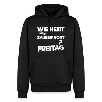Freitag - Wie heißt das Zauberwort? - Männer Premium Bio Hoodie - Schwarz - Vorne - Nico (187cm)