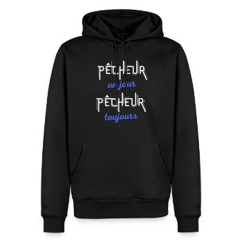 Pêcheur un jour Cadeau pêche Retraite Sport - Sweat à capuche Premium bio Homme - noir - Devant - Nico (187cm)
