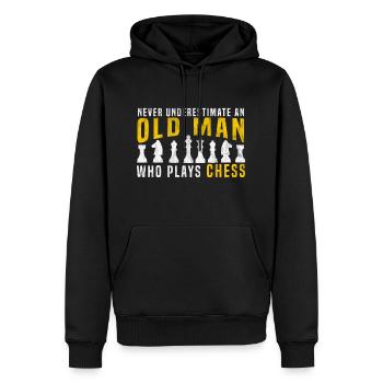vieil homme jouant aux échecs - Sweat à capuche Premium bio Homme - noir - Devant - Nico (187cm)