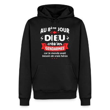 AU 8ème JOUR DIEU CRÉA LES GENDARMES - Sweat à capuche Premium bio Homme - noir - Devant - Nico (187cm)