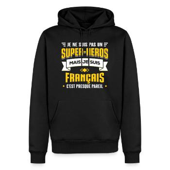 SUPER HÉROS FRANÇAIS - Sweat à capuche Premium bio Homme - noir - Devant - Nico (187cm)