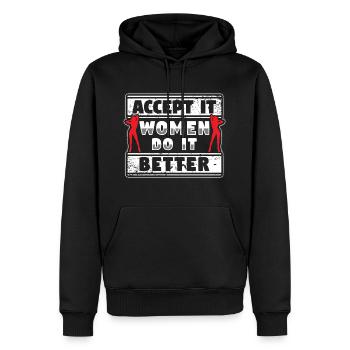 Femme puissance féminisme puissance femme - Sweat à capuche Premium bio Homme - noir - Devant - Nico (187cm)