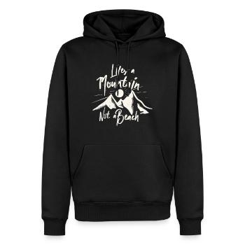 Life is a mountain, not a beach - Männer Premium Bio Hoodie - Schwarz - Vorne - Nico (187cm)