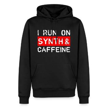 I run on synth & caffeine - Männer Premium Bio Hoodie - Schwarz - Vorne - Nico (187cm)