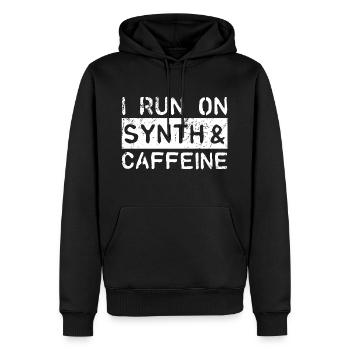 I run on synth & caffeine - Men’s Premium Organic Hoodie - black - Front - Nico (187cm)