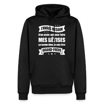 JE VAIS ÊTRE GRAND-FRÈRE - Sweat à capuche Premium bio Homme - noir - Devant - Nico (187cm)