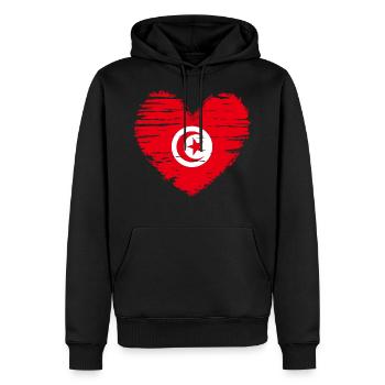 Tunisie coeur drapeau blason - Sweat à capuche Premium bio Homme - noir - Devant - Nico (187cm)