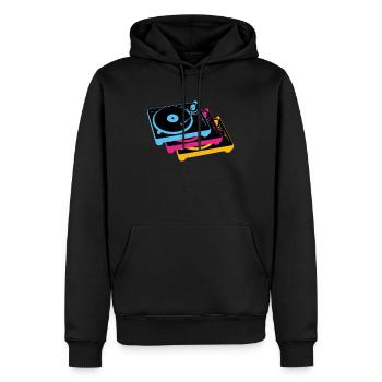 retro vintge oldschool vinyle plaques turntables - Sweat à capuche Premium bio Homme - noir - Devant - Nico (187cm)