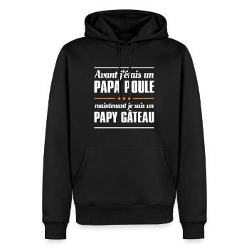 AVANT J'ÉTAIS PAPA POULE - JE SUIS UN PAPY GÂTEAU - Sweat à capuche Premium bio Homme - noir - Devant - Nico (187cm)