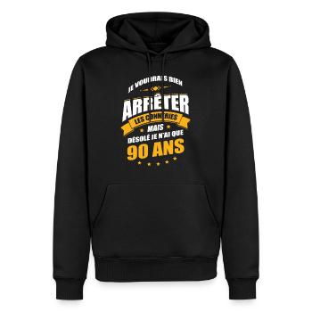 JE N'AI QUE 93 ANS POUR ARRÊTER LES CONNERIES - Sweat à capuche Premium bio Homme - noir - Devant - Nico (187cm)