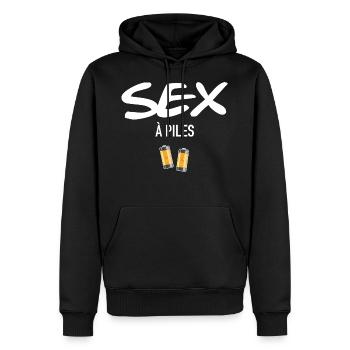 Sexe à piles. Cadeau Humour couple - Sweat à capuche Premium bio Homme - noir - Devant - Nico (187cm)